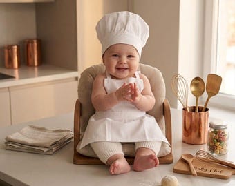 Custom Embroidered Kids Chef Hat and Apron Set | Toddler Cooking Outfit, Cotton-Duck Canvas