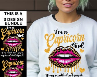 Capricorn Girl PNG Bundle | Zodiac Lips Glam Design | Capricorn Birthday Shirt Art (Digital Download)