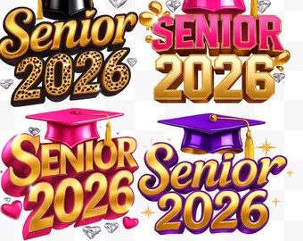 Senior 2026 PNG Bundle: Graduation Shirt Designs (Digital Download, 4 Designs)
