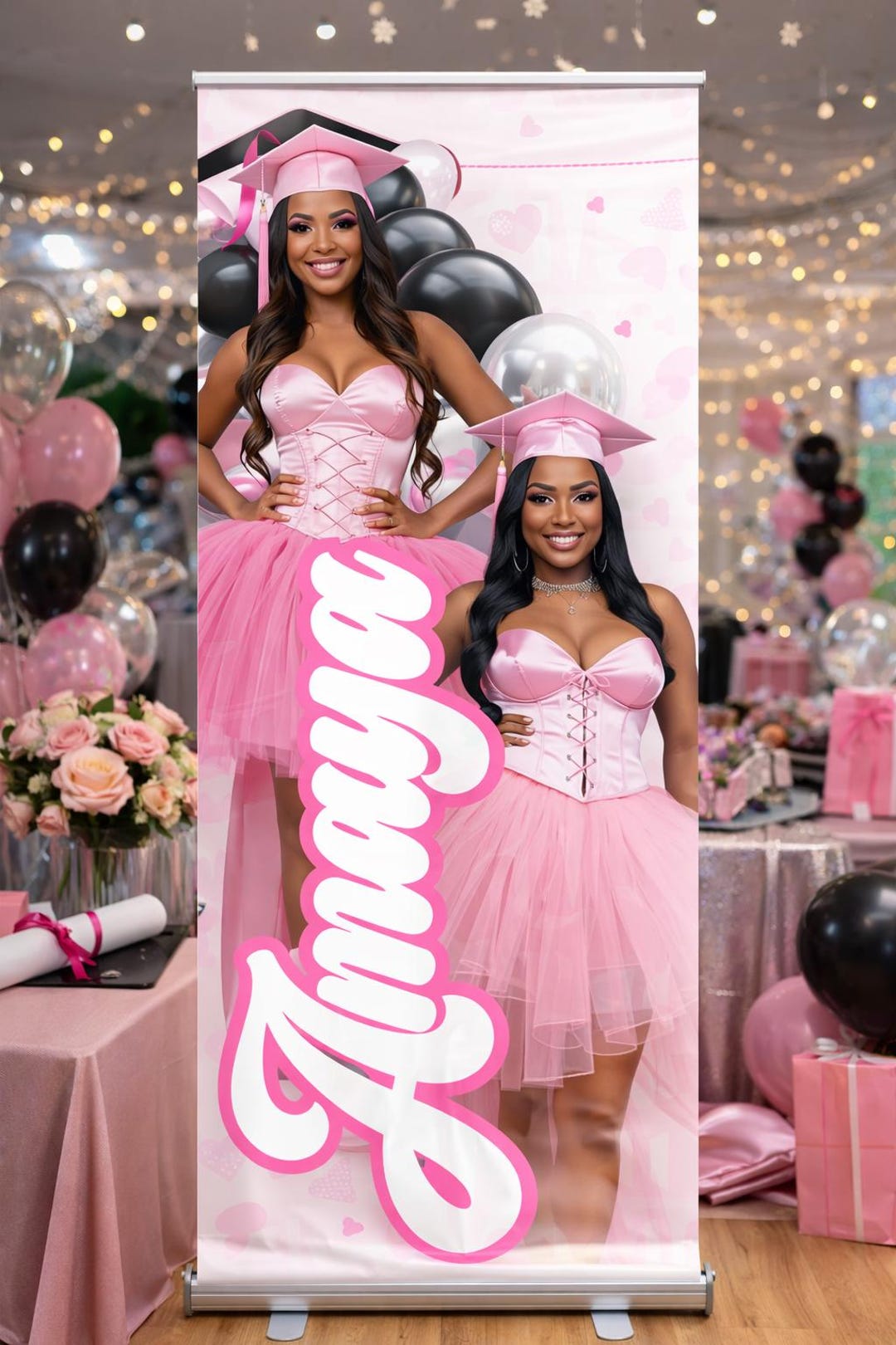Editable Pink Graduation Banner Template, Canva Party Decor (digital ...