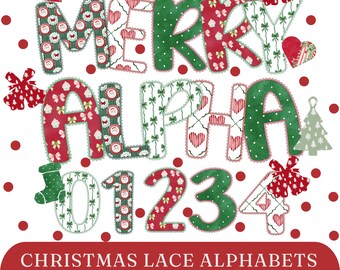 Pacote de Alfabeto Natalino com Renda em PNG - Letras Decorativas de Natal - Conjunto de Letras com Fontes Festivas - Download de Letras - Licença Comercial