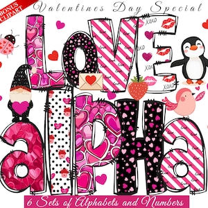 Letras de amor con garabatos - Alfabetos de corazones PNG - Paquete de alfabetos PNG - Fuentes de garabatos - Alfabetos de garabatos Alfa - Diseño de garabatos de San Valentín