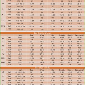 Puede incluir: Tabla de tallas para ropa en pulgadas y cent&iacute;metros. La tabla incluye medidas de altura, busto, cintura, cadera, hombro, manga y largo de espalda. La tabla est&aacute; dividida en secciones para hombres, mujeres y ni&ntilde;os.