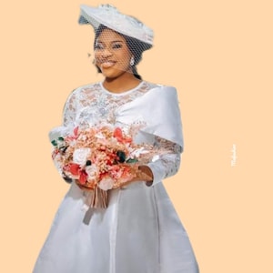White civil wedding dress, short wedding dress, women&#39;s clothing, African fashion, formal wedding dress, African attire