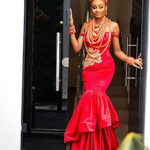 Igbo/Benin traditional wedding dress, Nigerian clothing, traditional attire,bridal dress,outfit,African fashion,African style,women clothing