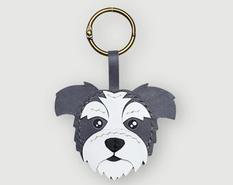 Handgemaakte schnauzer-sleutelhanger van echt leer – hondentasbedel, cadeau huisdierliefhebber