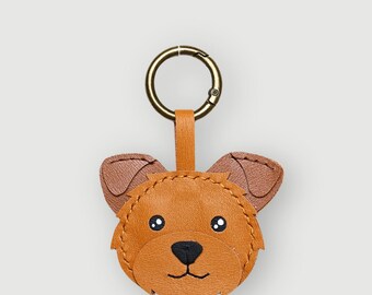 Handgemaakte leren Yorkshire Terrier-sleutelhanger, Yorkie Dog Charm