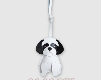 Leren tashanger met Shih Tzu-print, sleutelhanger met hondje, gepersonaliseerde tashanger met huisdier, leren sleutelhanger met hondje, schattig tasaccessoire met puppy, gepersonaliseerd cadeau voor haar