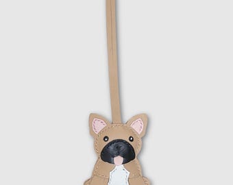 Handgemaakte leren sleutelhanger met Franse bulldog, tashanger, accessoire voor hondenliefhebbers