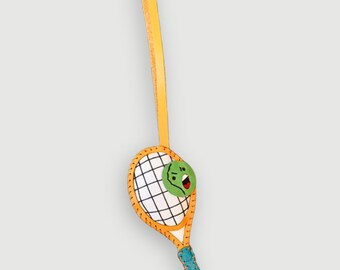 Handgemaakte leren tennisracketsleutelhanger: sporttasbedel