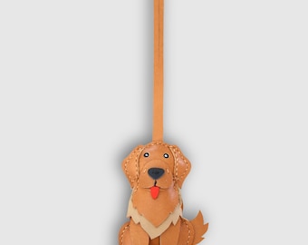 Handgemaakte Golden Retriever Leren Tas Charm Sleutelhanger | Gepersonaliseerde hondenliefhebbercadeau | SC Craft