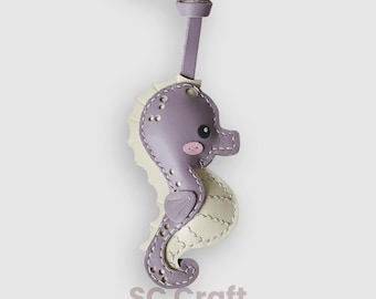 Handmade Leather Bag Charms and Keychains: Seahorse Leather Purse Charm, Ocean Gift