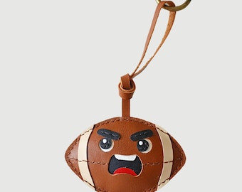Handmade Genuine Leather Football Keychain - Cute Sports Bag Charm • Handmade Leather Keyring • Gift for Football Lovers