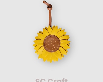 Handmade Leather Sunflower Bag Charms and Keychains: Floral Purse Bag Charm