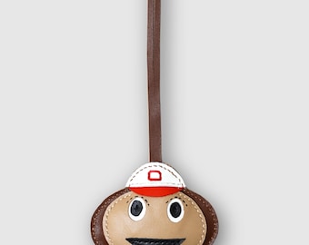 Handgestikte leren Buckeye-hanger | Rugzak sleutelhanger in de kleuren van de Red White Spirit, Back To School OSU