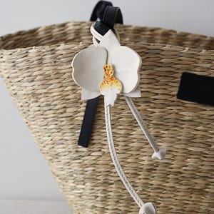 Handmade Leather Orchid Bag Charm: Floral Purse Accessory