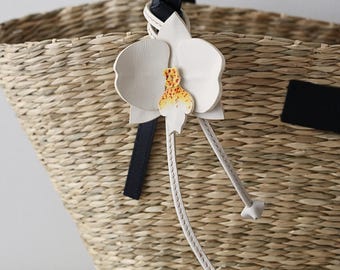 Handmade Leather Orchid Bag Charms and Keychains: Floral Purse Charm Accessory