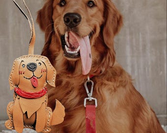 Op maat gemaakte leren tasbedel huisdierportret: gepersonaliseerde sleutelhanger hond en kat