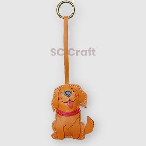 Personalized Golden Retriever Leather Keychain: Handmade Dog Bag Charm