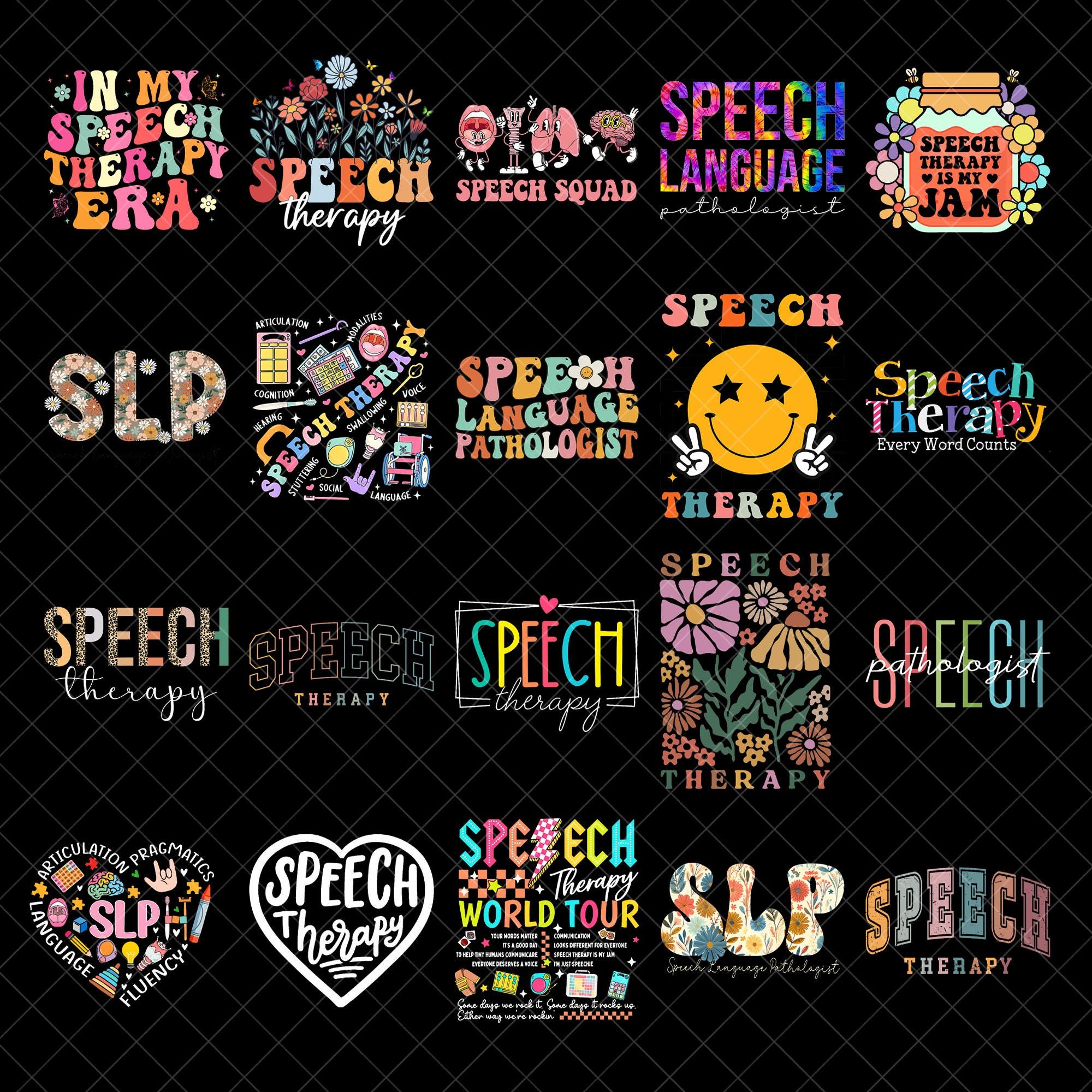 Speech Therapy Png Bundle, Speech Language Pathologist Work Png, Motivational Quotes Png, Coffee Speech Repeat SLP Life Rainbow Floral