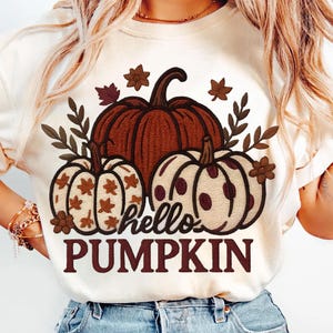 Hello Pumpkin Png, Faux Embroidery Fall Vibes Png, Boho Floral Fall Png, Hey There Pumpkin Png, Autumn Pumpkin Png, Retro Fall Png