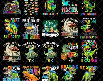 Dinosaur Back to School PNG Bundle, Dinosaur Back to School Shirt Designs, Back to School Shirt PNG for Boy, Pre-K Sublimation designs
