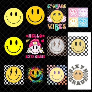 Smiley Face Png Bundle, Checkered Smiley Png, Daisy Smiley Png, Distressed Smiley png, Retro Flower Png, Happy Face png