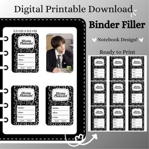 Missing Photocard Filler | Black Notebook Design | Digital Printable Binder Fillers | Photocard Binder Placeholder | Digital Download