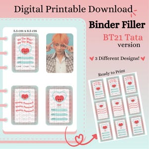 BT21 Tata | Preenchimentos de fichário para impressão digital | Espaço reservado para fichário de cartão fotográfico | Download digital