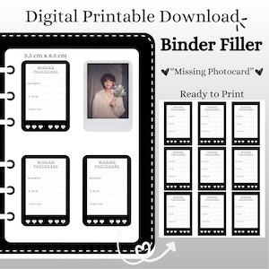 Missing Photocard Filler | Black Design | Digital Printable Binder Fillers | Photocard Binder Placeholder | Digital Download