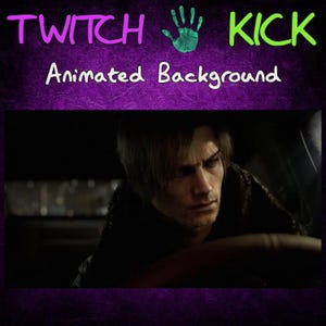 May include: Animated background for Twitch and Kick streams. The image features a man in a car, with the text "TWITCH KICK" and "Animated Background" in white and green on a purple background.