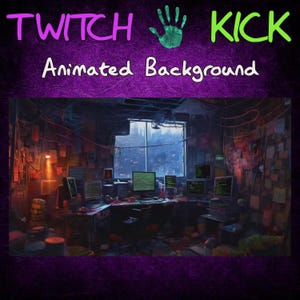 Computer Room Twitch / Kick Streaming Sfondo, Animato, Sovrapposizione, Emote
