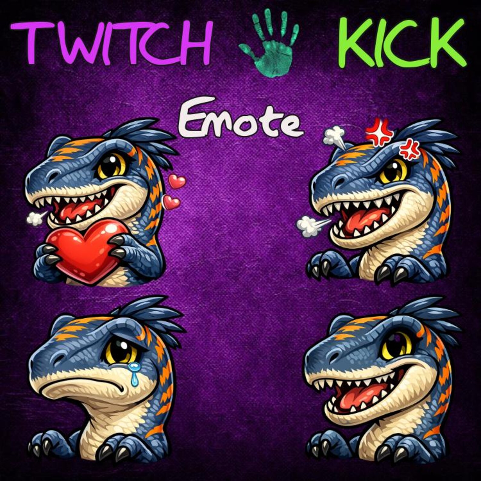 Raptor Emotes Twitch / Kick Streaming Background, Animated, Overlay ...
