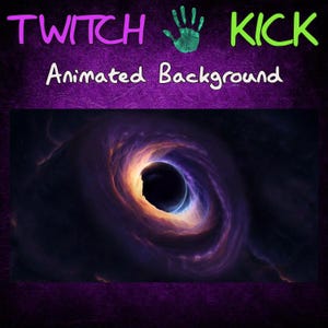 May include: Animated background with a swirling galaxy of purple, orange, and black. The text "TWITCH KICK" is written in green and pink at the top of the image.