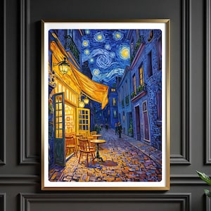 Vincent van Gogh Café Terrasse bei Nacht | Druckbare Wandkunst | Digitaler Download | Impressionistische Malerei | Französische Stadtansicht Poster