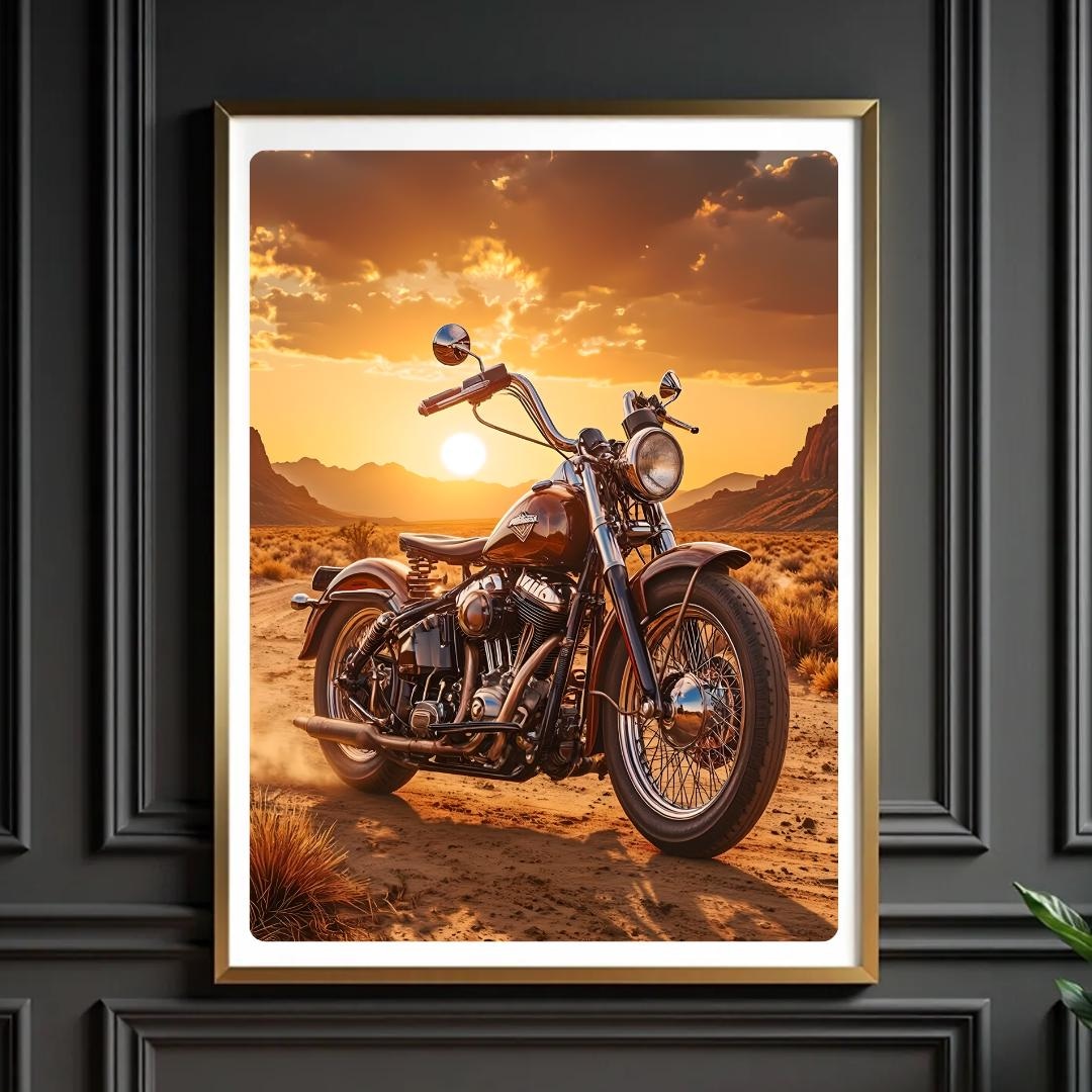 【Harley-Davidson】ハーレー アートフレーム Vintage Harley Davidson Panhead Art Print: Desert Sunset (digital