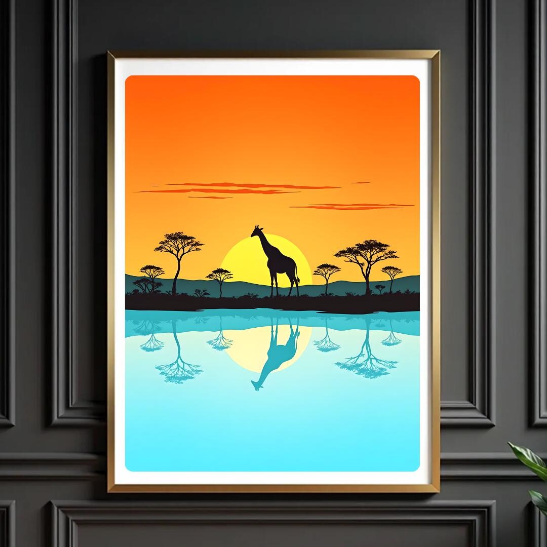Safari Wall Art – Giraffe Sunset Digital Print for Nursery, Jungle ...