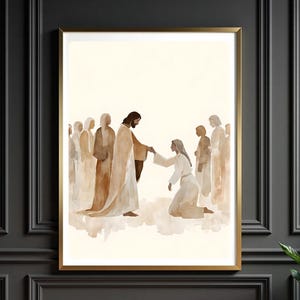 Jesus und Frau Aquarell Druck: Christliche Bibel Kunst (Digitaler Download)