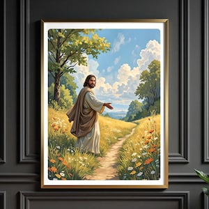 Come Follow Me, Jesus Painting, I Walk by Faith, Follow Christ, I Will Walk with Christ Digital Download, Catholic Art,  Christian