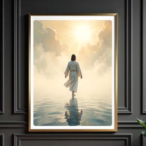 Jesus Walking on Water, Christian Art, Bible Verse Wall Art, Digital Jesus Portrait, I Will Walk With Christ LDS, Jesus Oil Painting