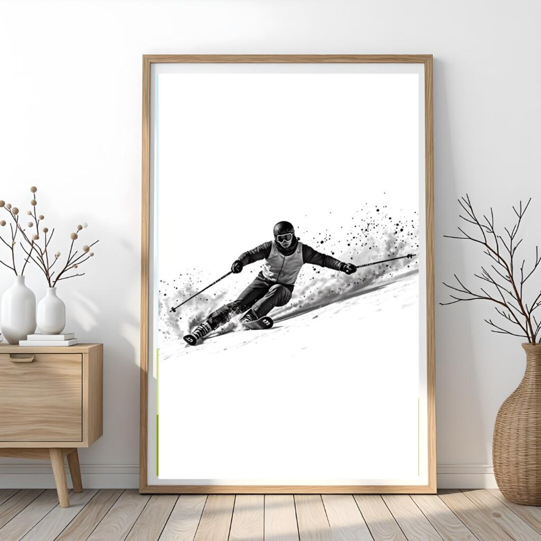 Skiing Wall Art Print: Black and White Winter Sports Decor (digital ...
