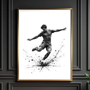 Football Player Print: Black and White Modern Sports Art (Digital Download 3456x4608px JPG File)