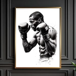 Boxer Wall Art – Black and White Boxing Poster – Masculine Gym Decor – Sports Digital Download Print
