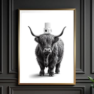 Funny Highland Cow Bathroom Print: Toilet Paper Humor (Digital Download)