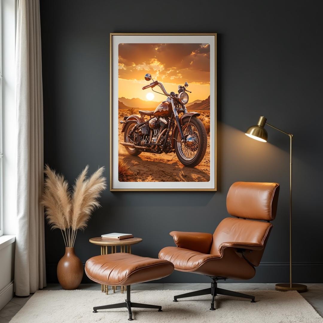 Vintage Harley Davidson Panhead Art Print: Desert Sunset (digital