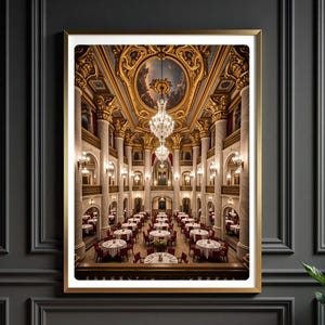 Luxury Palace Wall Art – Baroque Interior Digital Print, Royal Hall Architecture Poster, Grand Chandelier Decor