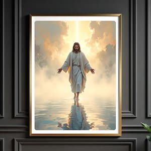 Jesus Walking on Water, Christian Art, Bible Verse Wall Art, Digital Jesus Portrait, I Will Walk With Christ LDS, Jesus Oil Painting