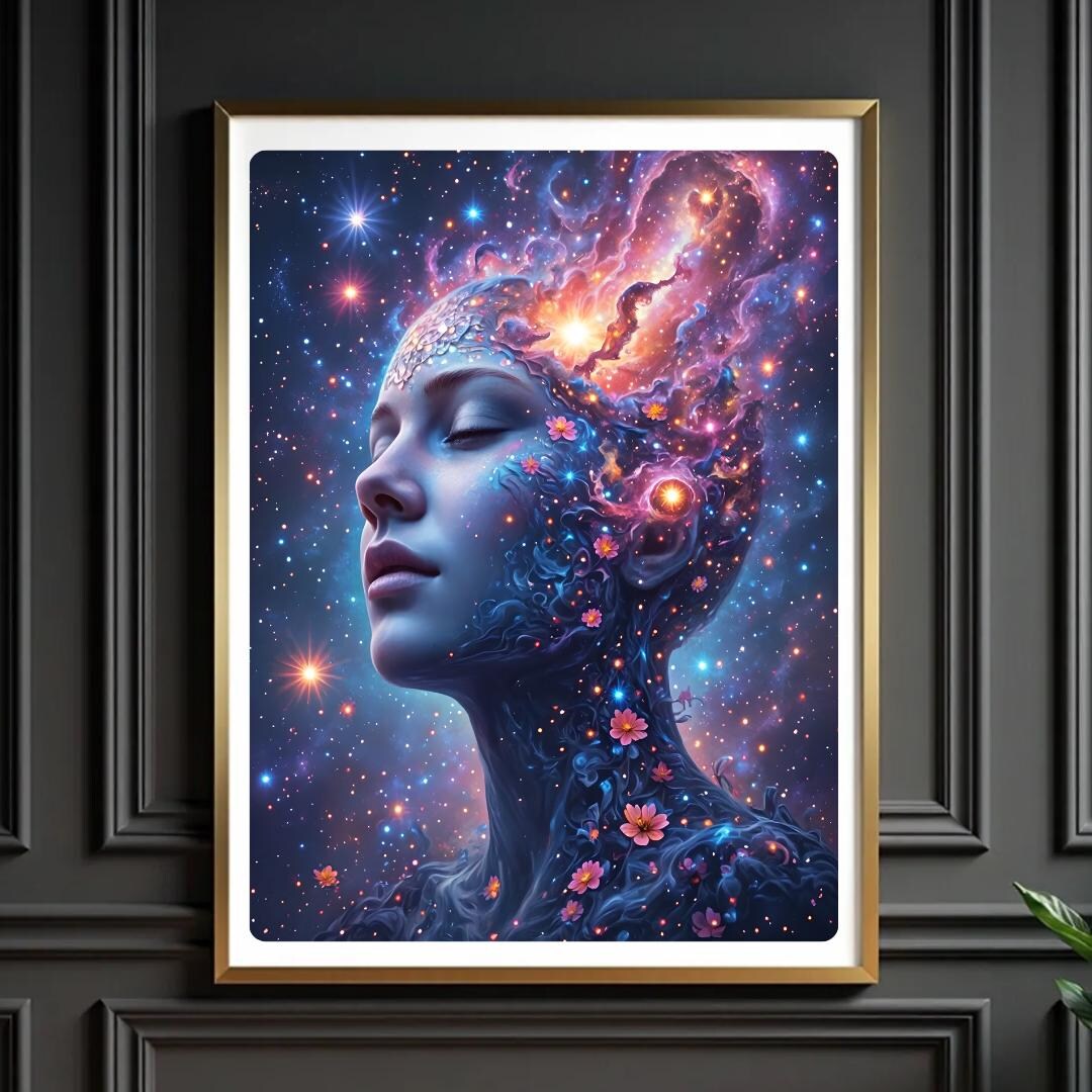 Spiritual Cosmic Wall Art Print, Futuristic Psychedelic Galaxy Decor ...