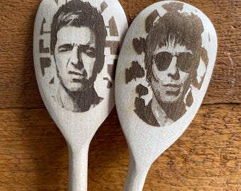 Oasis Liam & Noel Gallagher Laser Engraved Wooden Spoon Set