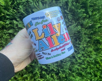 Lily Allen inspired 11oz lyrics and song titles mug